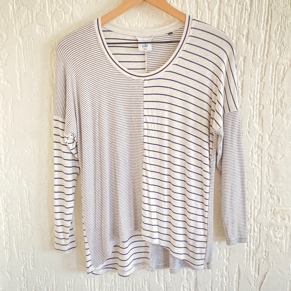 Cabi White and Black Striped Long Sleeve Shirt Size XXS